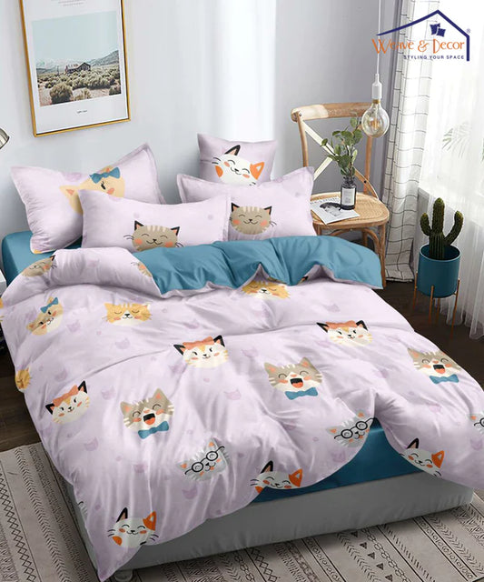 Cats Kids Super King Fitted Bedsheet With 2 Pillow Covers