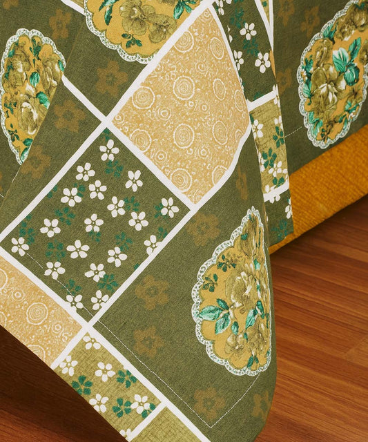 Olive Gold Charm – 200 GSM Pure Cotton Double Bedsheet with Pillow Covers |90x100 inches