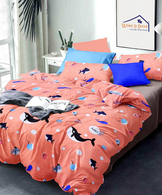 Pink Dolphins Comforter Set with Bedsheet & Pillow Covers