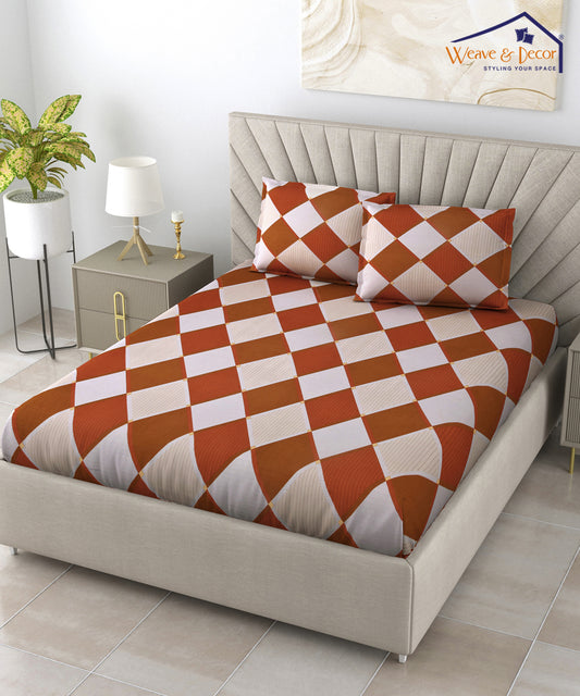 Brown Check Super King Fitted Bedsheet With 2 Pillow Covers