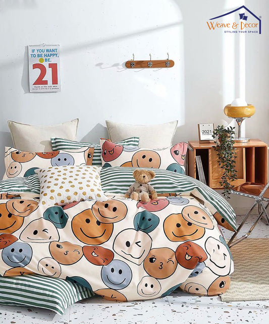 Cute Smiley Kids Single Bedsheet With 1 Pillow Cover
