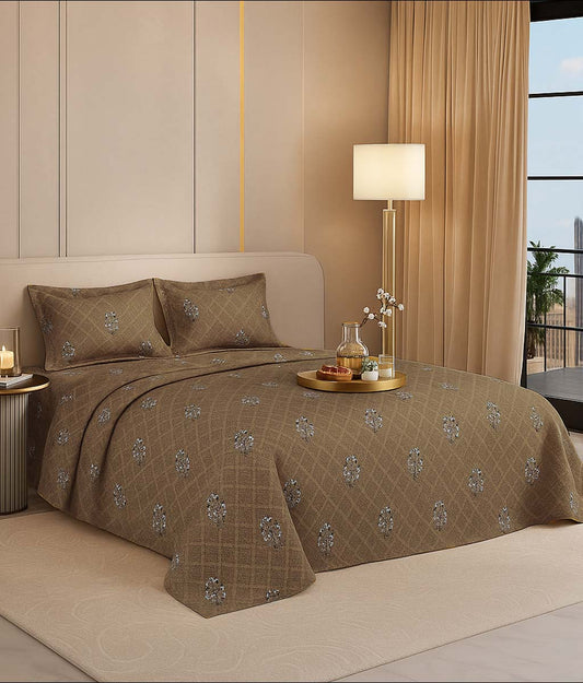 Caramel Bloom – 200 GSM Pure Cotton Double Bedsheet with Pillow Covers |90x100 inches