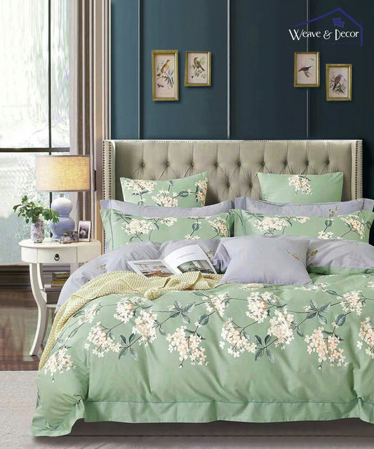 Green Floral King Fitted Bedsheet With 2 Pillow Covers