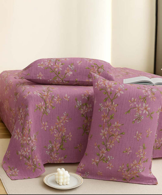 Blossom Pink Grace – 200 GSM Pure Cotton Double Bedsheet with Pillow Covers |90x100 inches