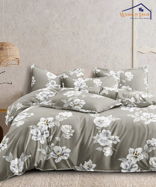 Pretty White Floral King Size Bedsheet With 2 Pillow Covers