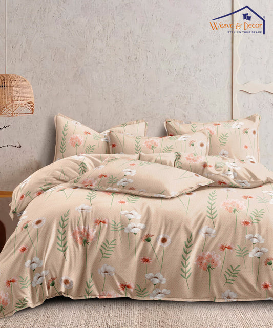 Beige Floral King Size Bedsheet with 2 Pillow Covers