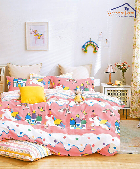 Unicorn Wonder Land Comforter Set With Bedsheet- 4 Pc