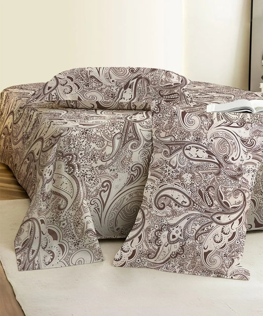 Taupe Paisley Elegance Cotton Double Bedsheet with Pillow Covers