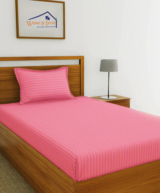 Coral Satin Stripe Single Bedsheet With 1 Pillow Cover