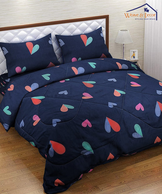 Blue Hearts Comforter Set with Bedsheet