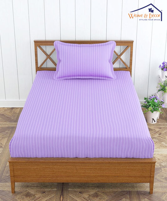Lavender Satin Stripe Single Bedsheet With 1 Pillow Cover