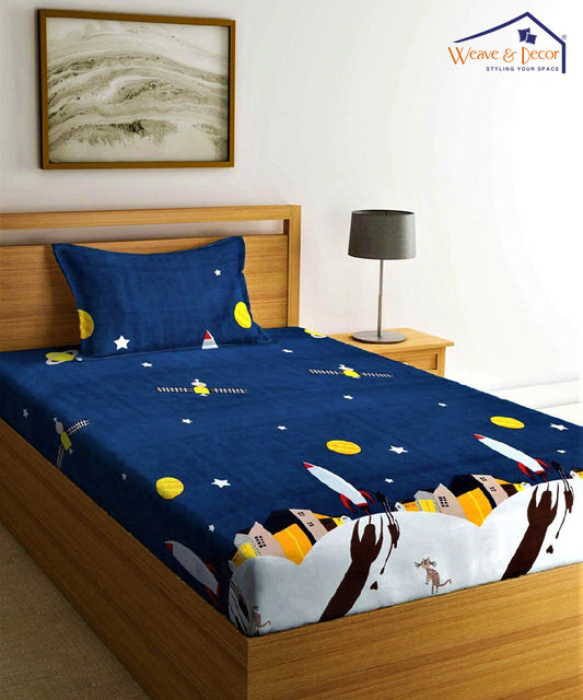 Space Printed Single Bedsheet with 1 Pillow Cover