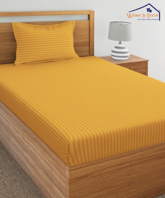 Yellow Single Fitted Bedsheet With 1 Pillow Cover