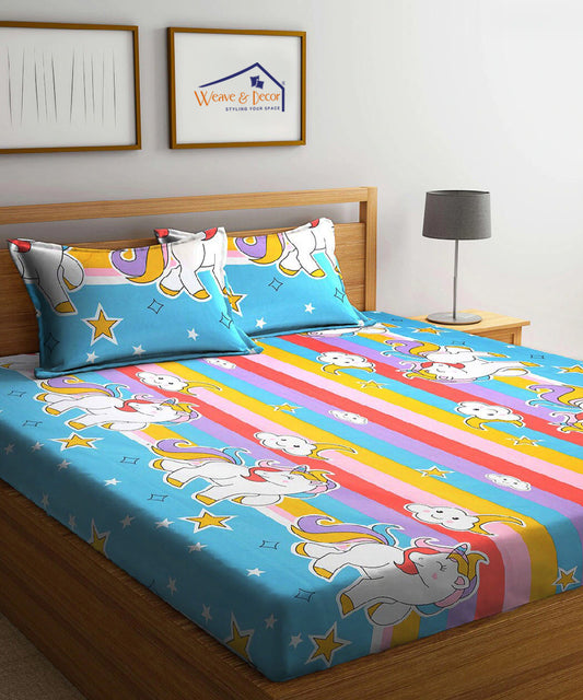 Unicorn Print Fitted Bedsheet With Pillow Cover