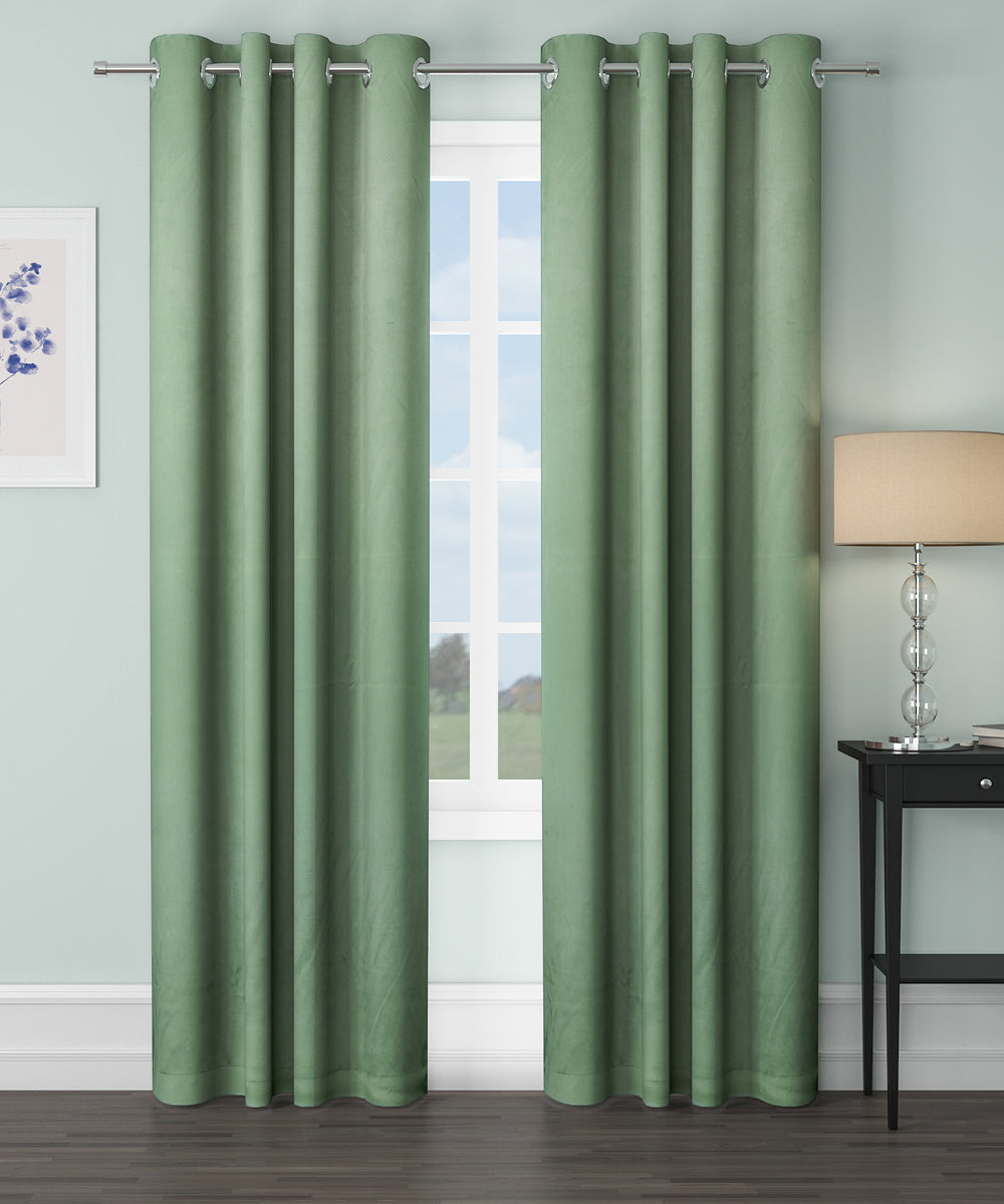 Blackout Curtain (Width - 4.5 Feet - Green ) Pack of 2 Piece
