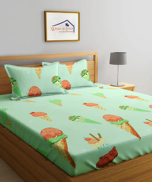 Icecream Kids Queen Fitted Bedsheet With 2 Pillow Covers