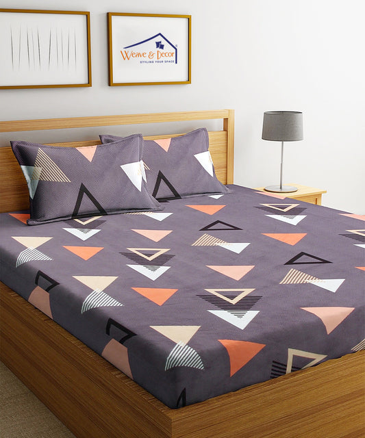 Triangles Queen Fitted Bedsheet With 2 pillow Covers