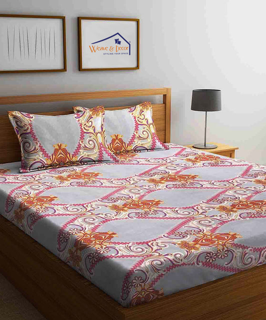 Mauve Printed Double Bedsheet with 2 Pillow Covers