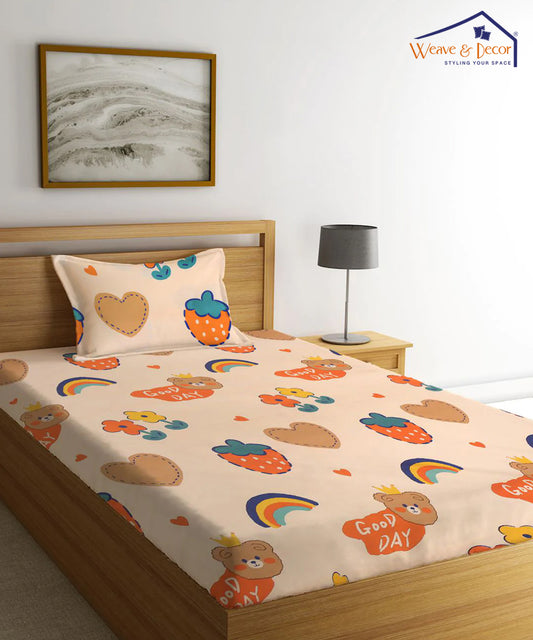 Pretty Kids Single Fitted Bedsheet With 1 Pillow Cover