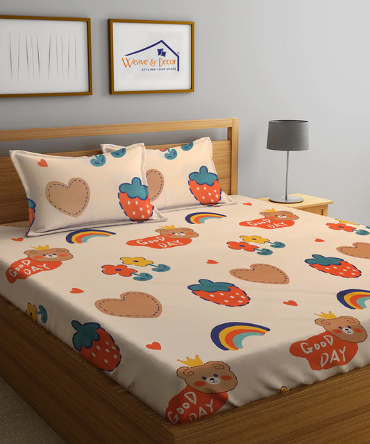 Pretty Kids King Fitted Bedsheet  with 2 Pillow Covers