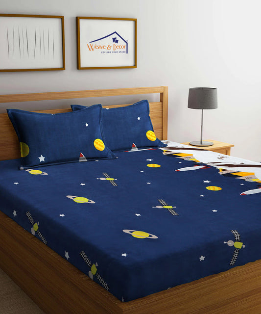 Space Printed Fitted Bedsheet With Pillow Cover