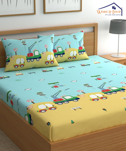 Cars Kids Double Bedsheet with 2 Pillow Covers