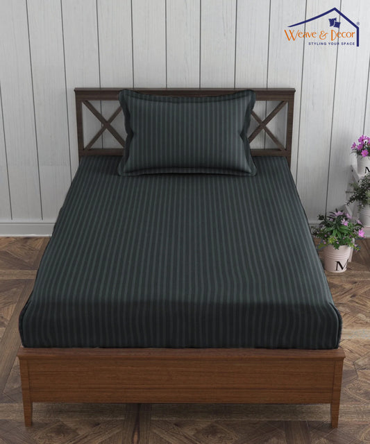 Charcoal Satin Stripe Single Bedsheet With 1 Pillow Cover