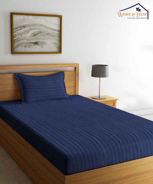 Blue Satin Stripe Single Bedsheet With 1 Pillow Cover