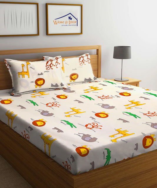 Cute Kids Queen Fitted Bedsheet With 2 Pillow Covers