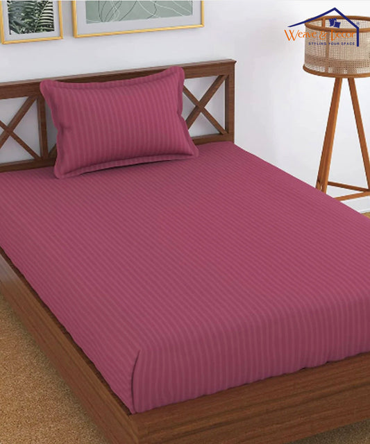 Maroon Satin Stripe Single Bedsheet With 1 Pillow Cover