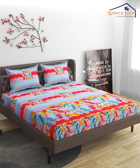 Cute Kids Double Bedsheet With 2 Pillow Covers