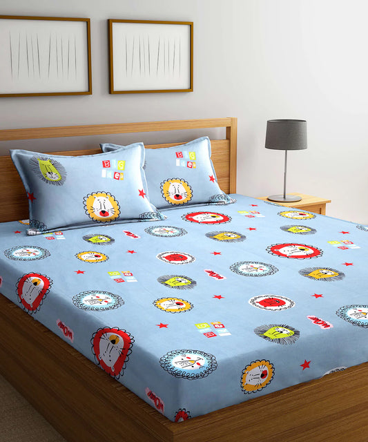 Cute Lions King Size Bedsheet With 2 Pillow Cover