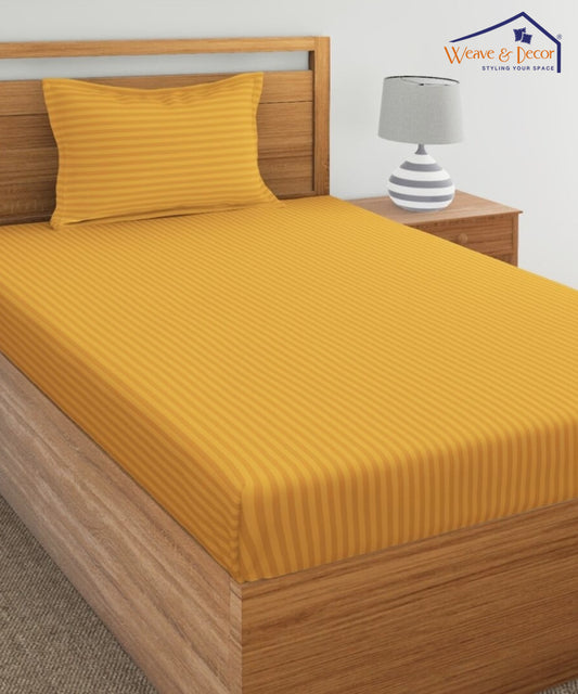 Yellow Satin Stripe Single Bedsheet With 1 Pillow Cover