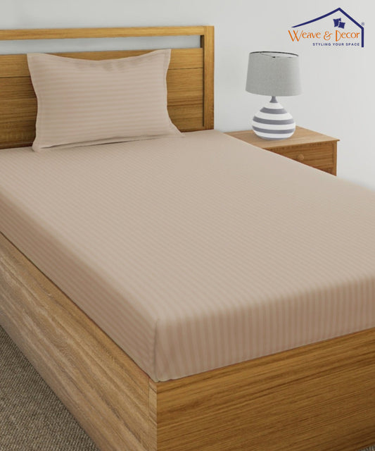 Beige Satin Stripe Single Bedsheet With 1 Pillow Cover