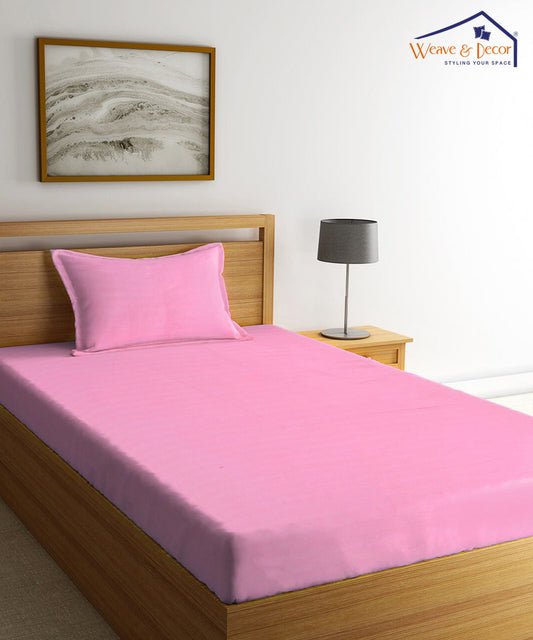 Light Pink Single Fitted Bedsheet With 1 Pillow Cover