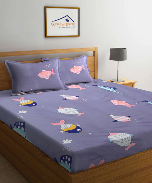 Dolphin Kids Queen Fitted Bedsheet With 2 Pillow Covers