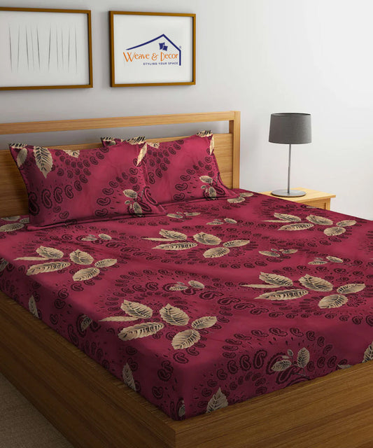 Red Floral Super King Fitted Bedsheet With 2 Pillow Covers