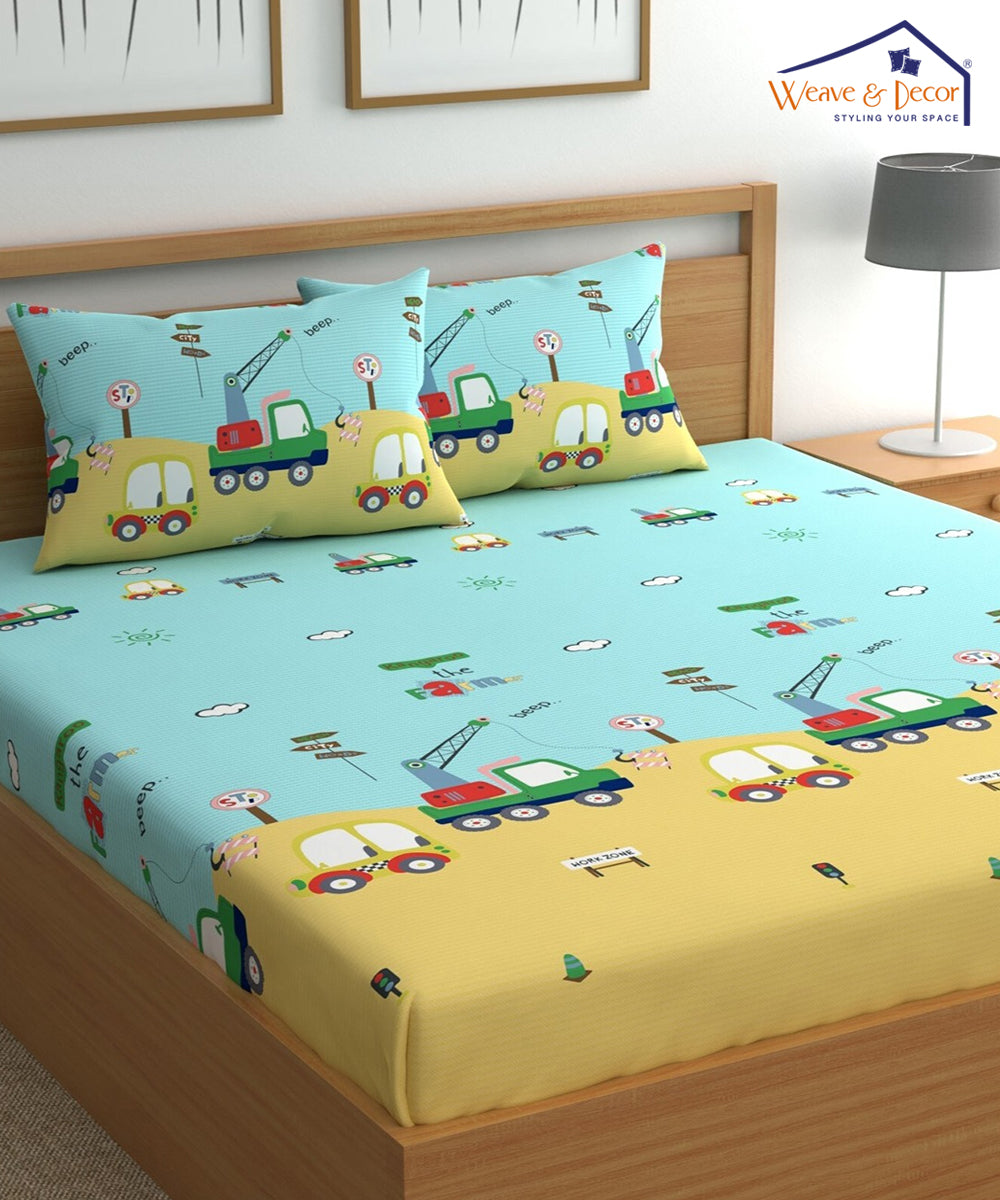 Little Builder Dream Kids King Size Bedsheet with Pillow Covers