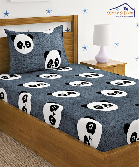 Grey Pandas Single Bedsheet With 1 pillow cover