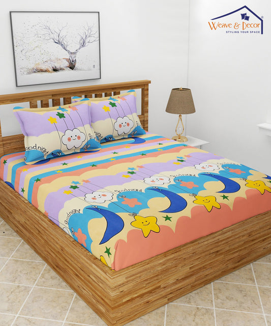 Cute Kids King Size Bedsheet with 2 Pillow Covers