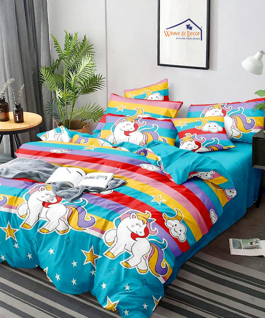 Unicorn Print Comforter Set with Bedsheet