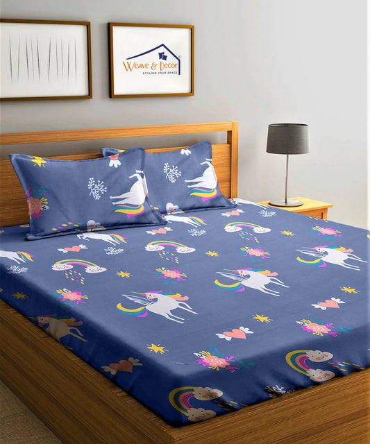Unicorn Kids Super King Fitted Bedsheet With 2 Pillow Covers