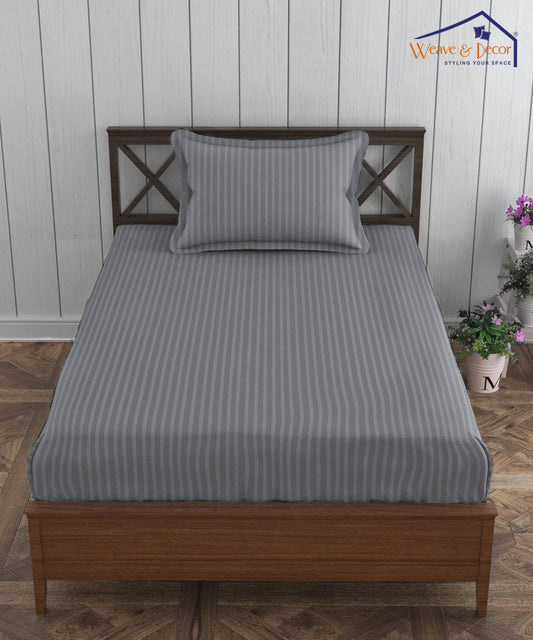 Grey Satin Stripe Single Bedsheet With 1 Pillow Cover