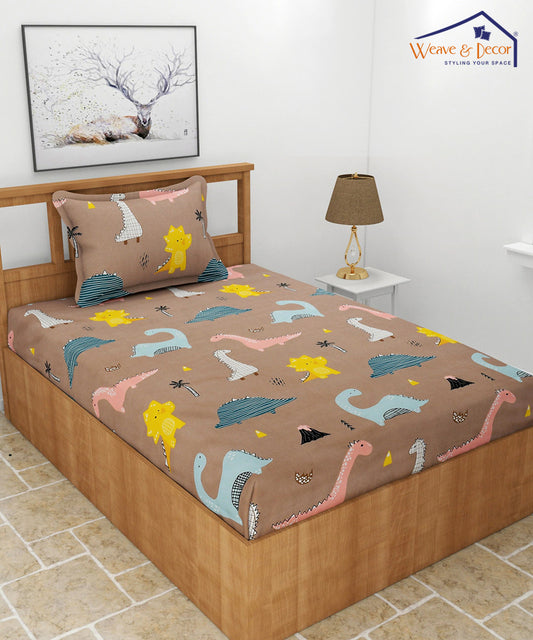 Cute Dinosaur Single Bedsheet With 1 Pillow Cover
