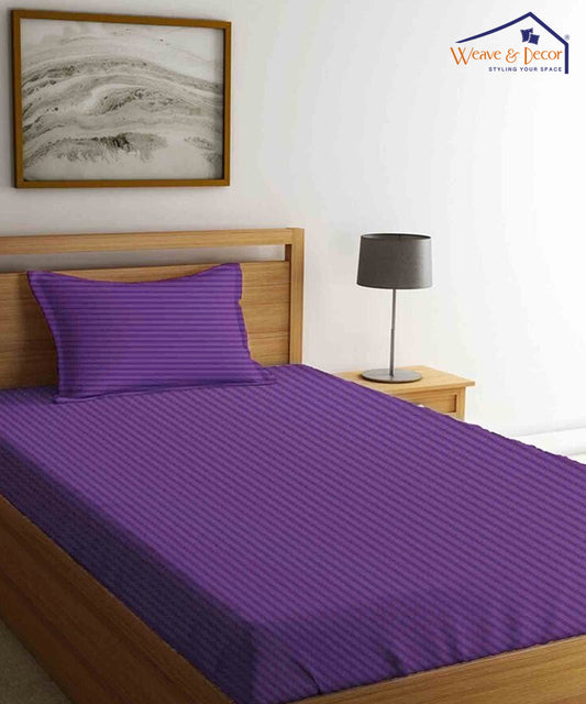 Violet Satin Stripe Single Bedsheet With 1 Pillow Cover