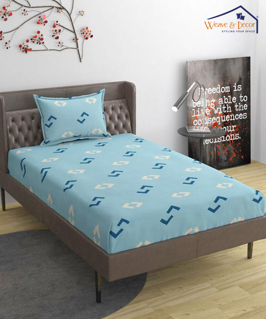 Aqua Single Bedsheet With 1 Pillow Cover