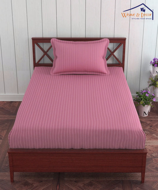 Pink Satin Stripe Single Bedsheet With 1 Pillow Cover