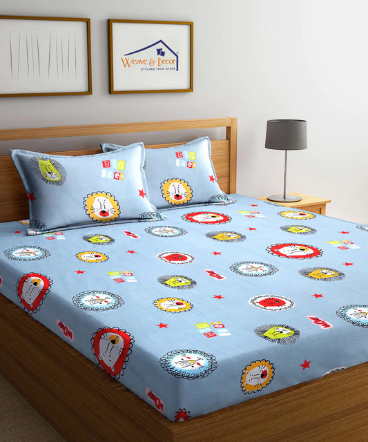Cute Kids Queen FItted Bedsheet With 2 Pillow Covers