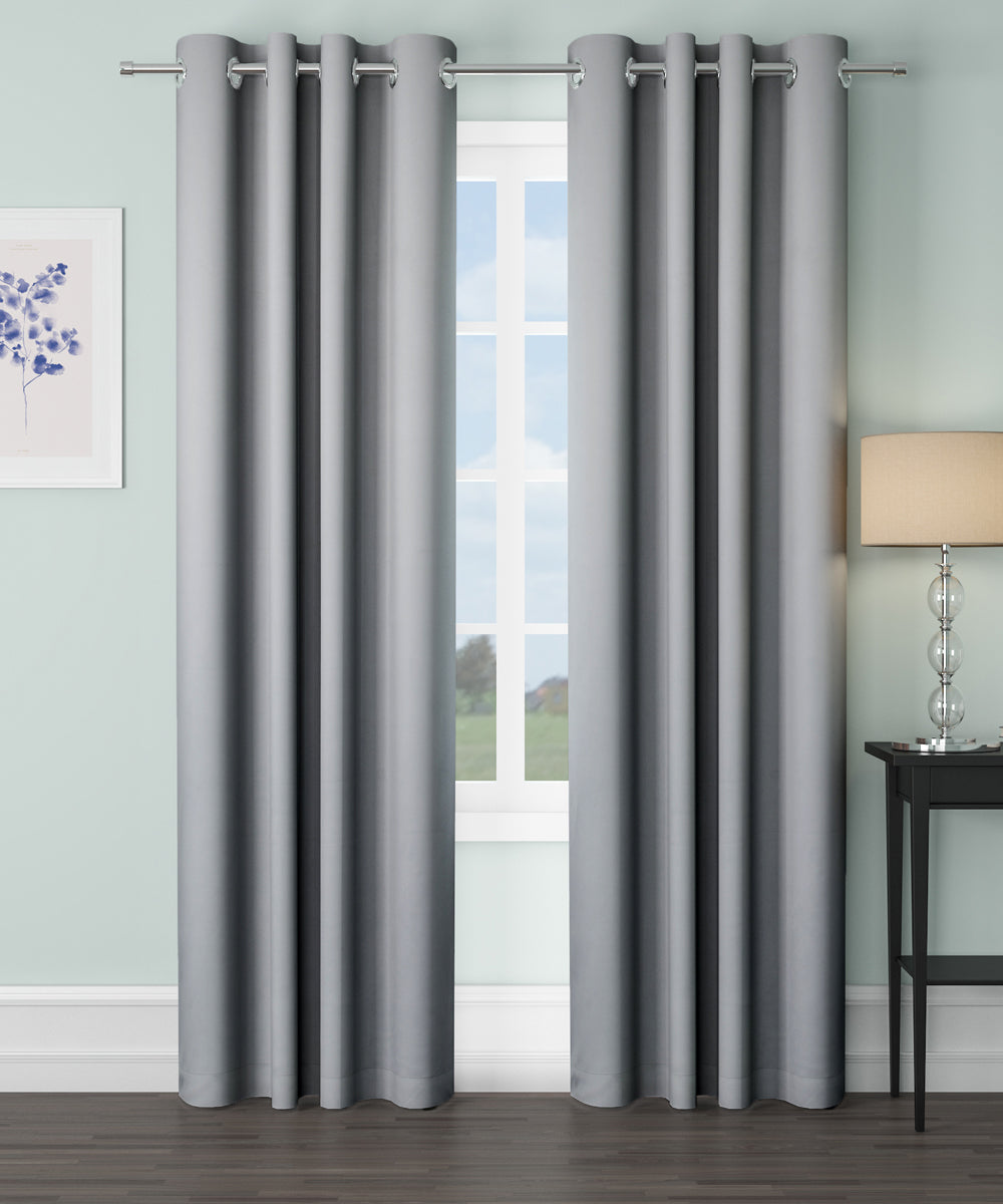 Blackout Curtain (Width- 4.5 Feet- Metallic Grey) Pack of 2 Piece