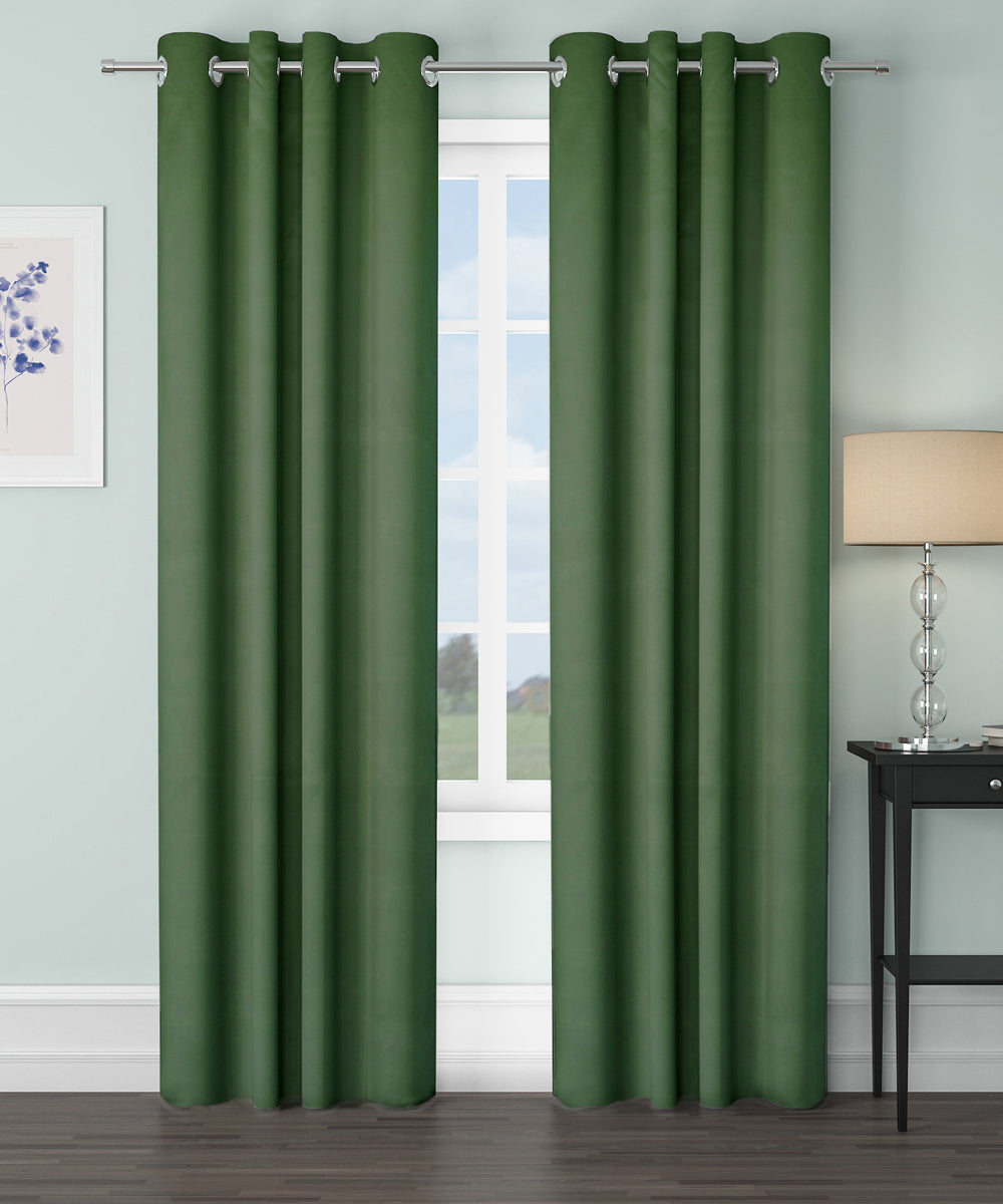 Blackout Curtain (Width- 4 Feet- Dark Green) Pack of 2 Piece